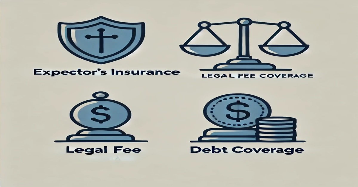 Icons for types of probate insurance, including a shield, balance scale, and coins