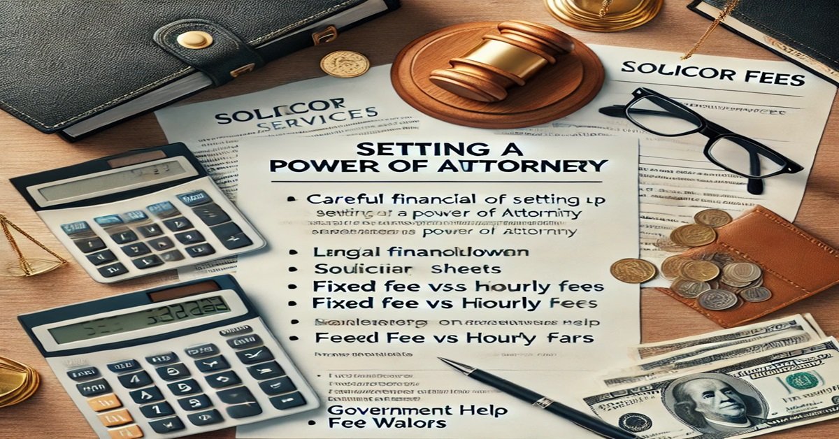 Organized desk with legal paperwork, calculator, and financial breakdown for Power of Attorney